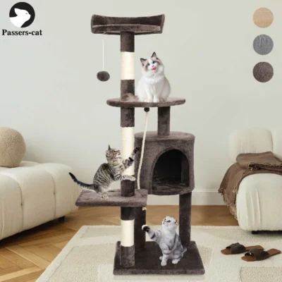 112cm Multi-Level Cat Tree Tower with Condo, Padded Perches & Sisal Scratching Posts – Indoor Cat Climbing Frame