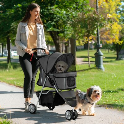 foldable dog stroller with mesh windows