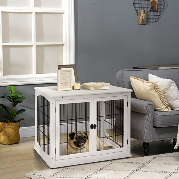 white dog crate furniture end table