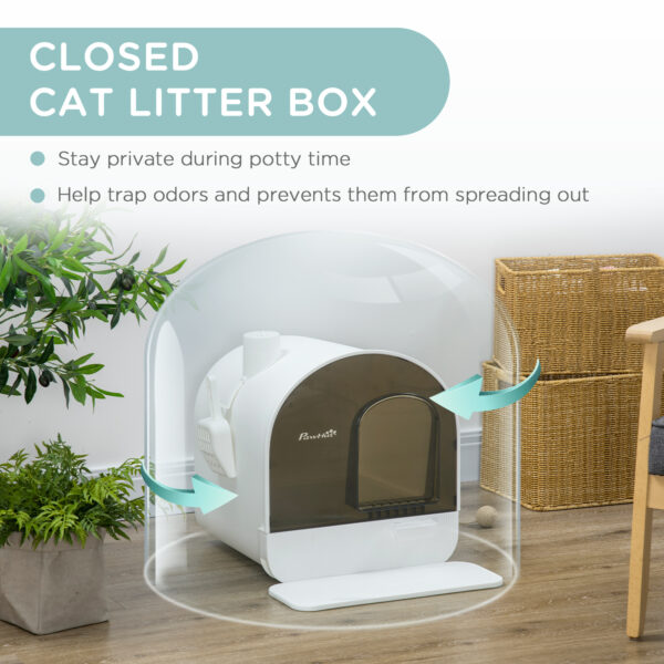 spacious hooded cat litter box grey