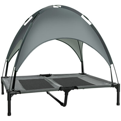 Elevated dog bed with canopy grey large size outdoor cot