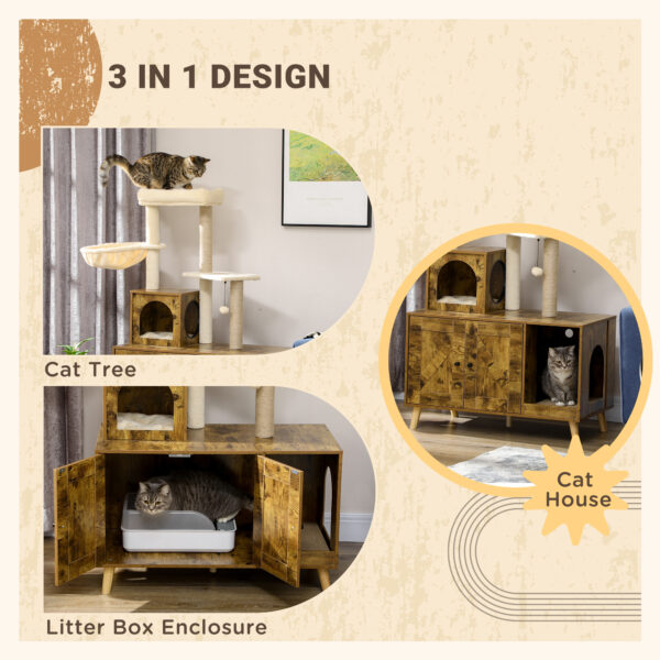 Indoor cat play centre with integrated litter box enclosure