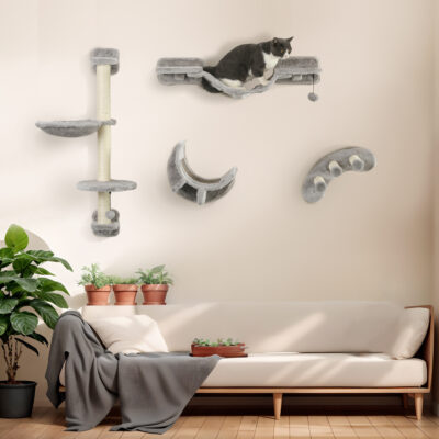 cat wall shelves with hammock and platforms