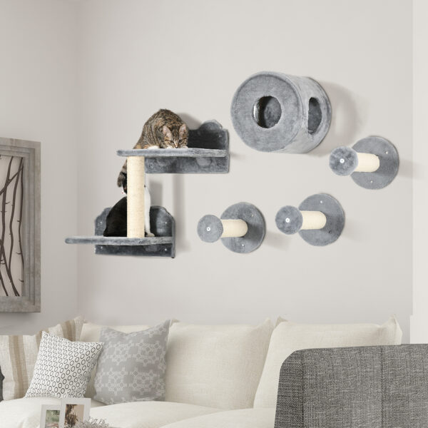 grey 5 piece wall mounted cat furniture set