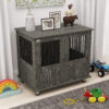 Grey Wooden Dog Crate Furniture with Steel Bars