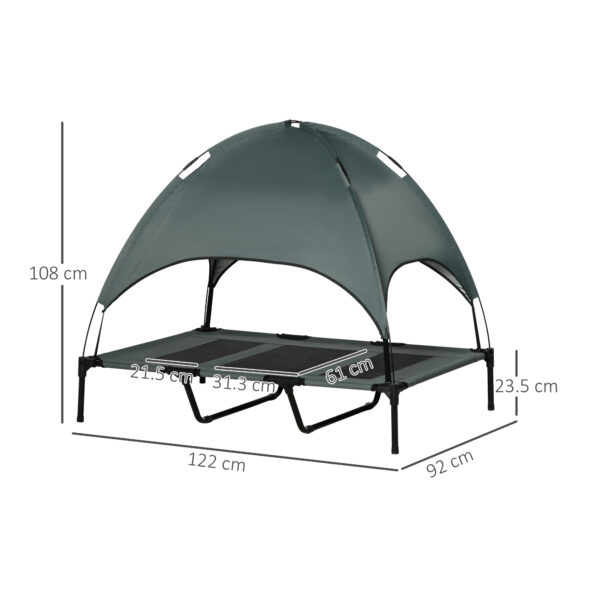 Raised pet bed with UV protection canopy for large dogs