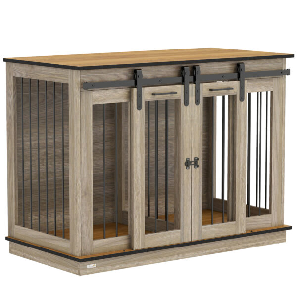 large dog crate furniture oak tone