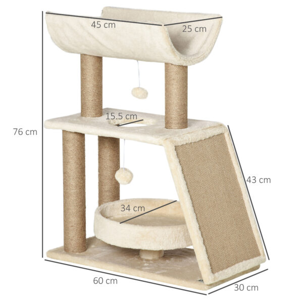 small cat climbing tower with toy ball