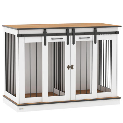 Large Dog Crate Furniture with Divider Grey