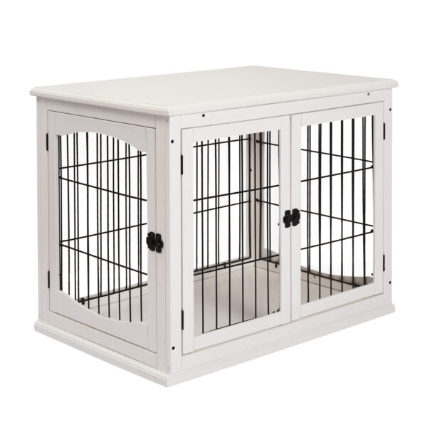 white dog crate furniture end table
