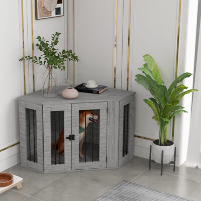 grey dog crate furniture indoor pet