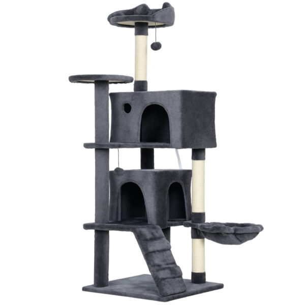 140cm large cat tree tower dark grey with hammock and ladder
