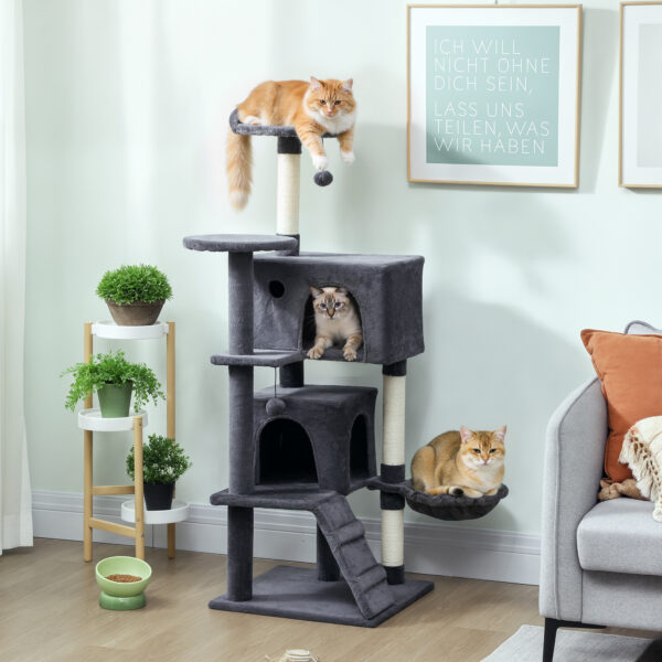 Multi level cat tree with sisal scratching posts and cat houses