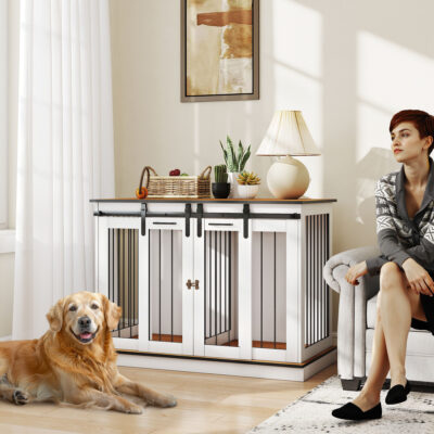 Double Dog Crate Furniture with Sliding Doors Double Dog Crate Furniture with Sliding Doors