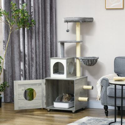 Multi-level indoor cat furniture with scratching posts