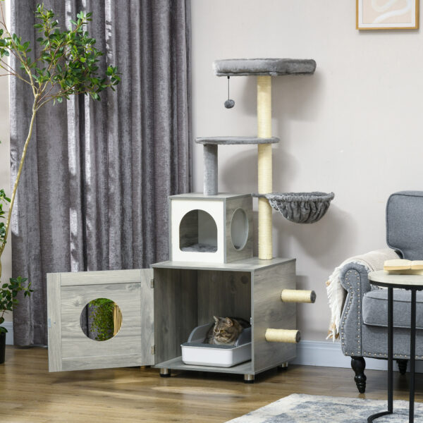 Multi-level indoor cat furniture with scratching posts