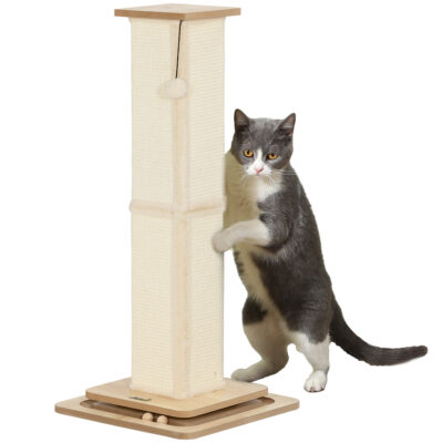 modern cat scratching post with track ball toy