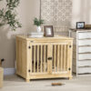 Dog Crate End Table with Cushion Natural Wood