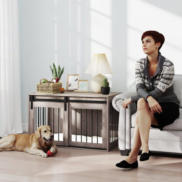 brown wooden dog crate furniture indoor