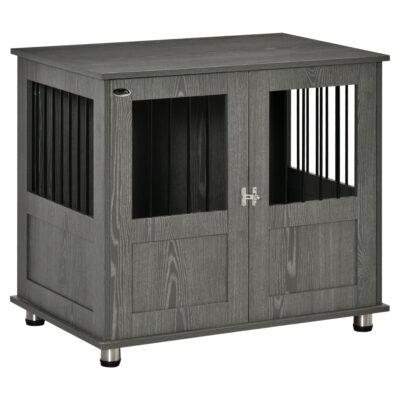 Dog Crate Furniture End Table Magnetic Door Grey