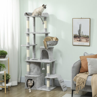 pawhut multi level cat tree with hammock