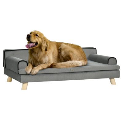 elevated dog sofa bed with wooden legs grey