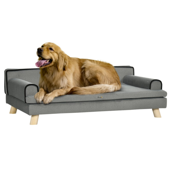 elevated dog sofa bed with wooden legs grey