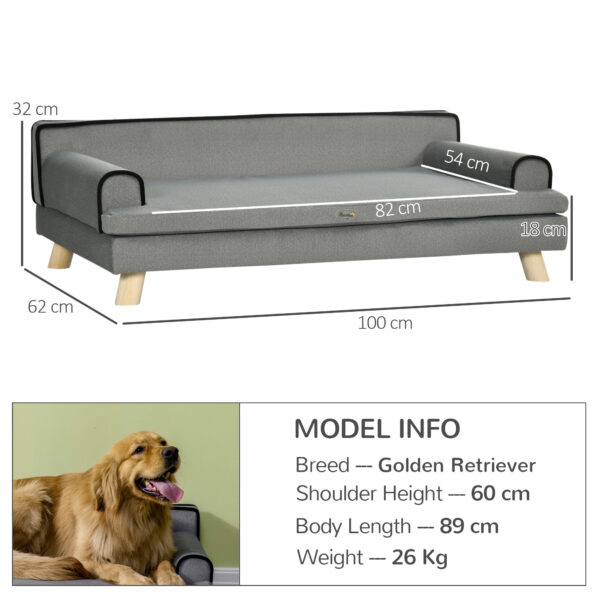 modern grey dog sofa with wooden legs