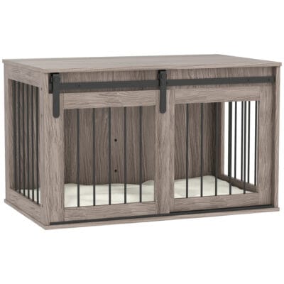 Large Dog Crate Furniture with Removable Cushion – Brown