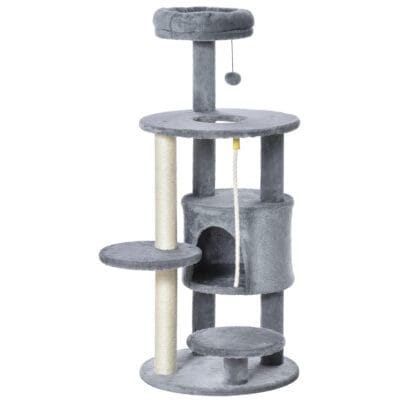 112cm Cat Tree Tower with Jute Scratching Posts, Condo & Toy – Dark Grey