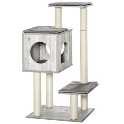 113cm Multi-Level Cat Tree Tower with Condo & Scratching Posts – Grey