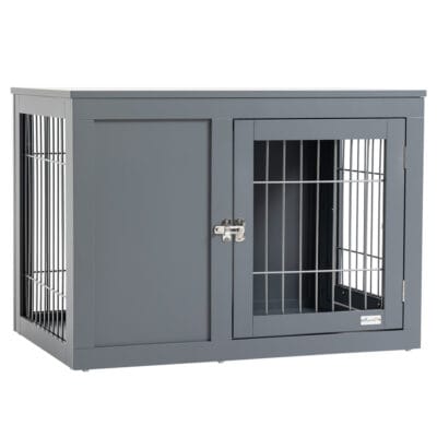 Dog Crate Furniture End Table with Cushion – Grey