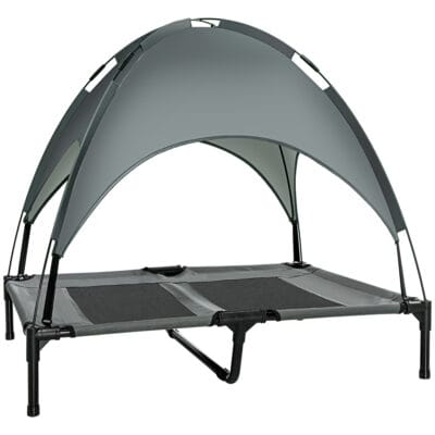 Waterproof Elevated Dog Bed with Breathable Mesh & UV Canopy – Large Grey