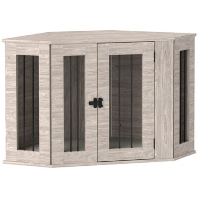 Dog Crate Furniture Side Table with Cushion – Walnut Brown