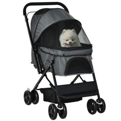 Foldable Pet Stroller for Small Dogs & Cats with Reversible Handle – Travel Pushchair