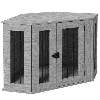 2‑in‑1 Dog Crate Furniture Side Table with Cushion – Grey