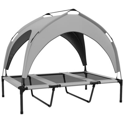 Cooling Elevated Dog Bed with Canopy & Breathable Mesh – Large Light Grey