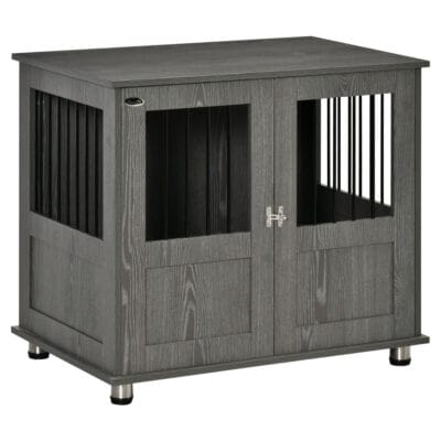 Dog Crate Furniture End Table with Magnetic Door – Grey
