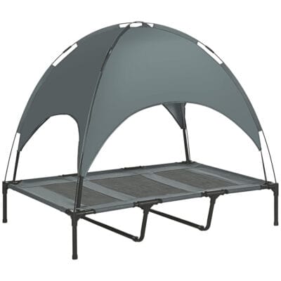 Waterproof Elevated Dog Bed with Breathable Mesh & UV Protection Canopy – XL Grey
