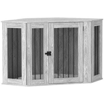 Dog Crate Furniture Side Table with Cushion – Grey