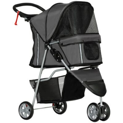 3-Wheel Pet Stroller for Small Dogs & Cats – Foldable Travel Pushchair Grey