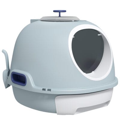Enclosed Cat Litter Box with Front Entry & Drawer – Blue