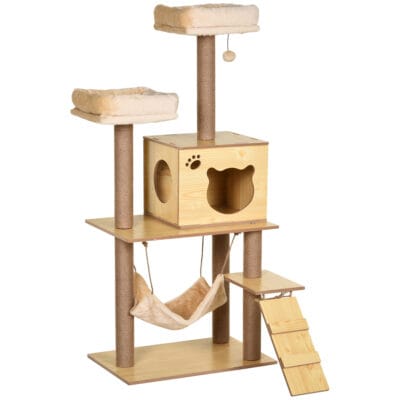 130cm Multi-Level Cat Tree Tower with Hammock, Condo & Scratching Posts