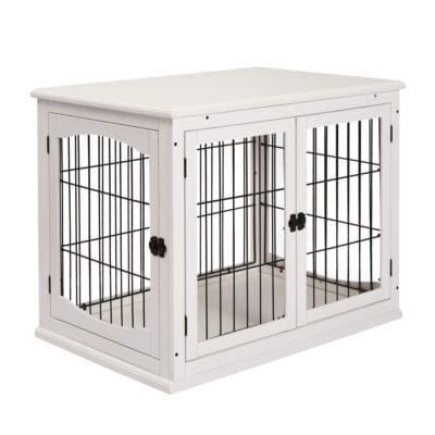 White Dog Crate Furniture End Table – Modern Indoor Pet Kennel