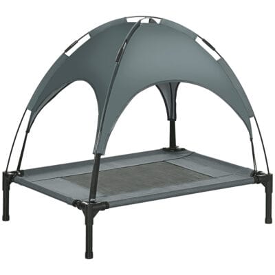 Waterproof Elevated Dog Bed with Breathable Mesh & UV Canopy – Medium Grey