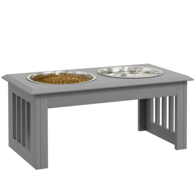 Raised Dog Feeding Bowls with Stand & Stainless Steel Bowls – Medium Dogs Grey