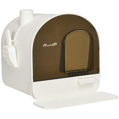 Hooded Cat Litter Box with Lid, Flap Door & Scoop