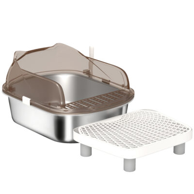 Stainless Steel Cat Litter Box with Lid & High‑Wall Enclosure – Easy‑Clean Pedal Scooper